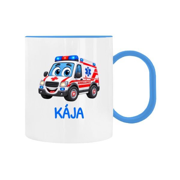 Dětský hrnek plastový  s potiskem Ambulance s upravitelným jménem