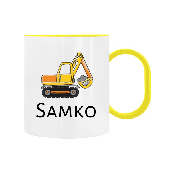 Detský hrnček plastový s potlačou Bager s menom do škôlky