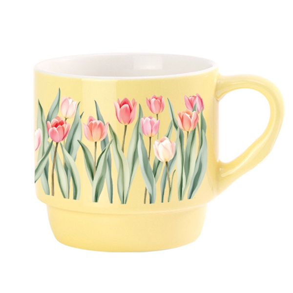 Stohovateľný porcelánový hrnček s potlačou Tulipány