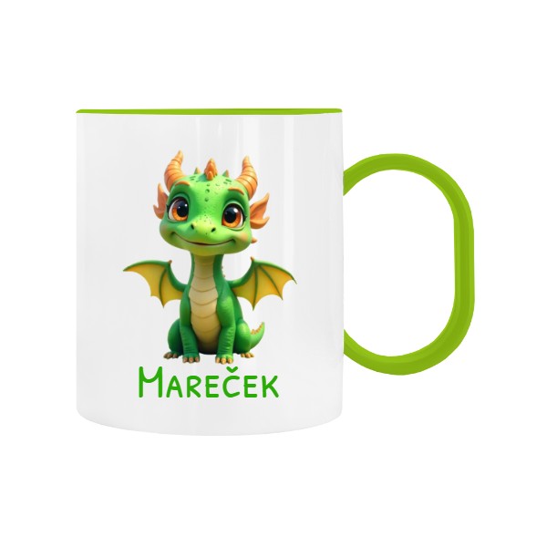 Detský hrnček plastový s potlačou Dráček zelený se jménem