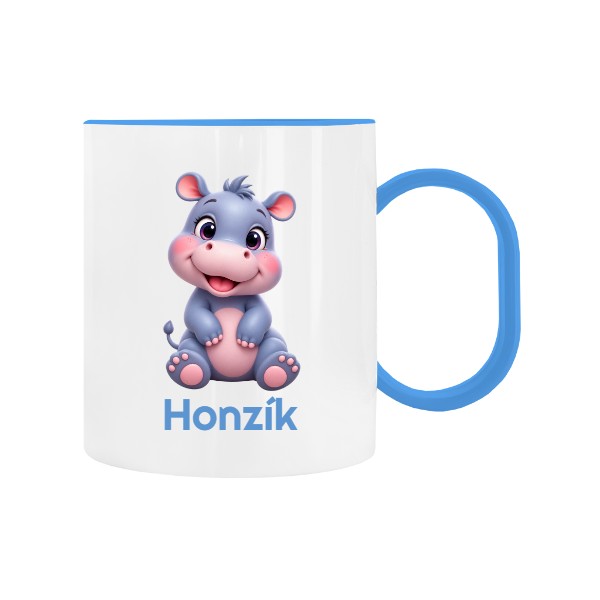 Dětský hrnek plastový  s potiskem Hrošík s upravitelným jménem 