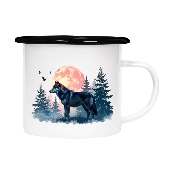 Plecháčik- smaltový lem s potlačou Vlk a měsíc 