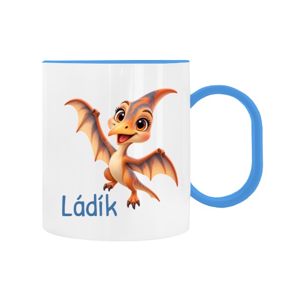Dětský hrnek plastový  s potiskem Pterodactylus s upravitelným jménem 