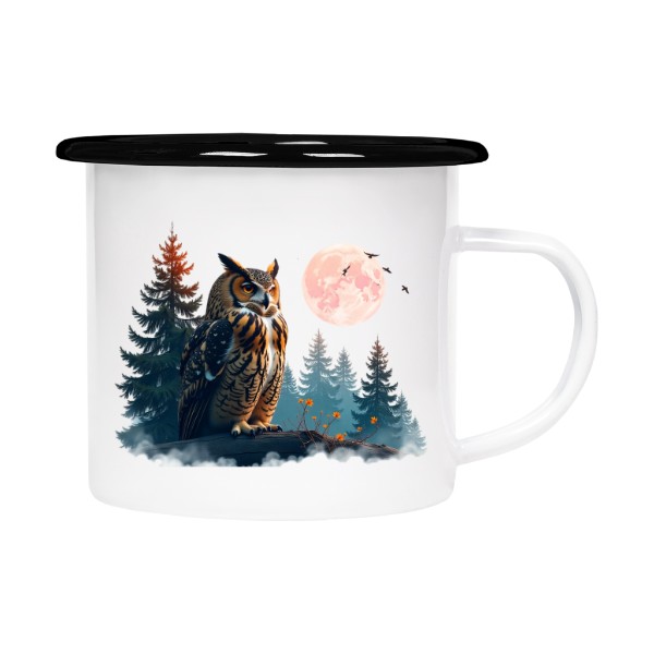 Plecháček - smaltový lem s potiskem Sova a měsíc 