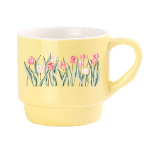 Stohovateľný porcelánový hrnček s potlačou Tulipány